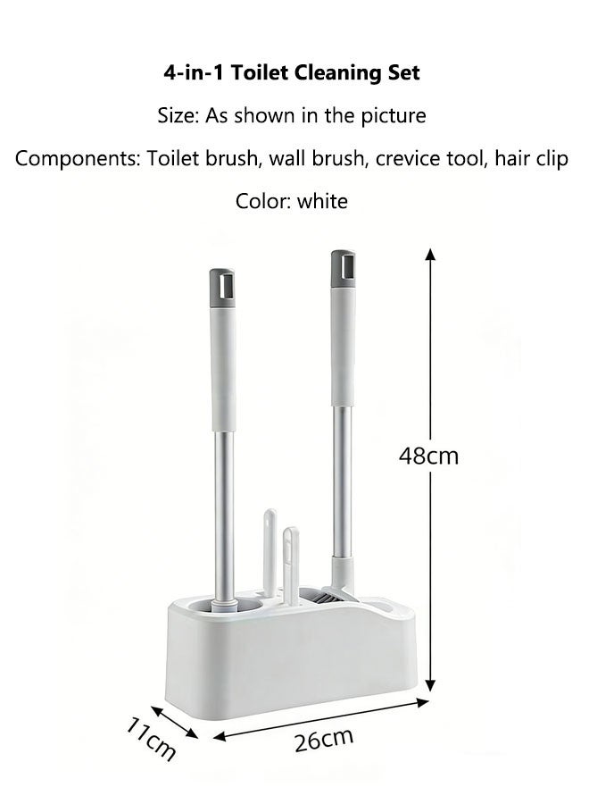 لاسولا فرشاة تنظيف المرحاض وحاملها، فرشاة تنظيف المرحاض، طقم تنظيف المرحاض للحمام مكون من 4 قطع يُثبت على الحائط، يشمل فرشاة المرحاض، وفرشاة الأرضيات، وفرشاة الشقوق، وفرشاة تنظيف الشعر، ومقبض طويل مانع للانزلاق. - Image 2